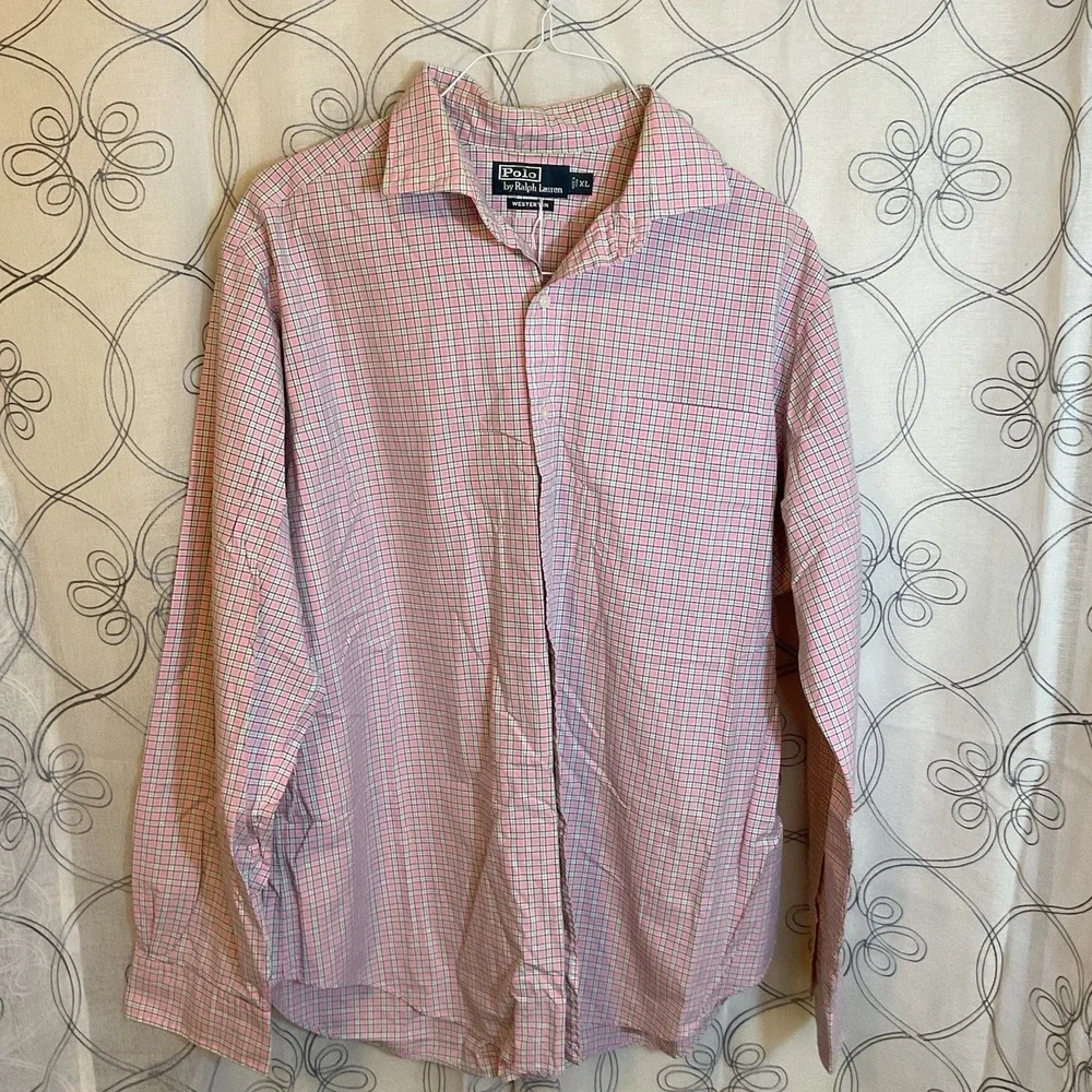 Men's Polo Ralph Lauren Pink/Green/Blue Checked Long‎ Sleeve Button Up Size XL